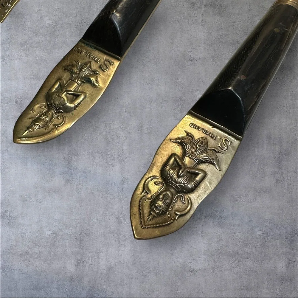 Vintage Siam Thailand Brass Thai Dancer Serving Set 5pc MCM‎